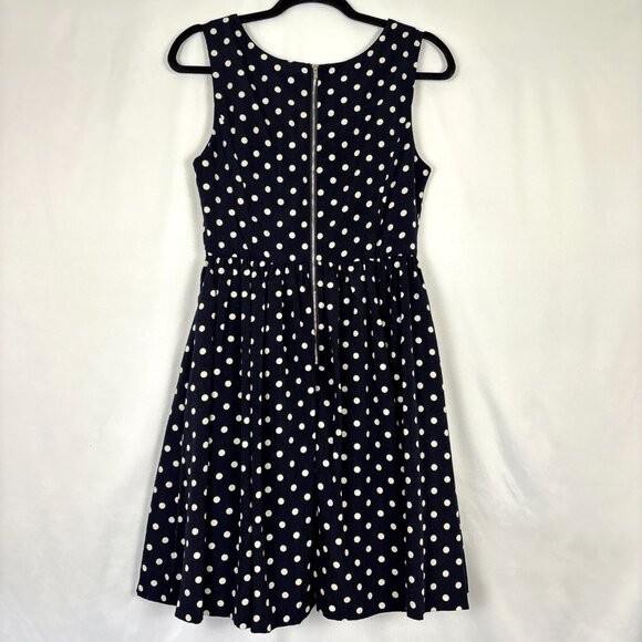 Everly Dress Women's Small Navy White Polka Dot Fit-and-Flare V-Neck Pockets - Picture 2 of 14